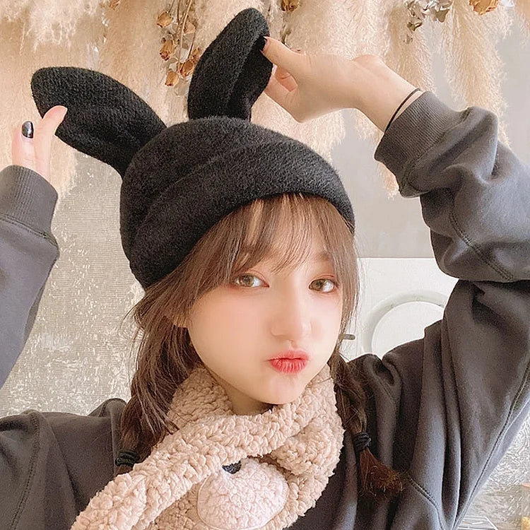 Kawaii Cute Solid Color Bunny Ears Beanie Hat