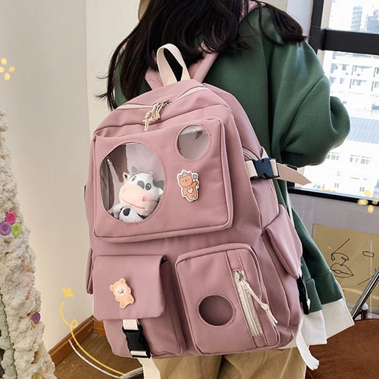 Muti-Pocket Nylon School Bag Backpack