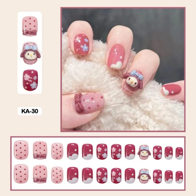 24pcs/box Kawaii Butterfly Lovely Wearable Press On Fake Nails