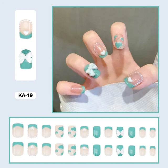 24pcs/box Kawaii Butterfly Lovely Wearable Press On Fake Nails