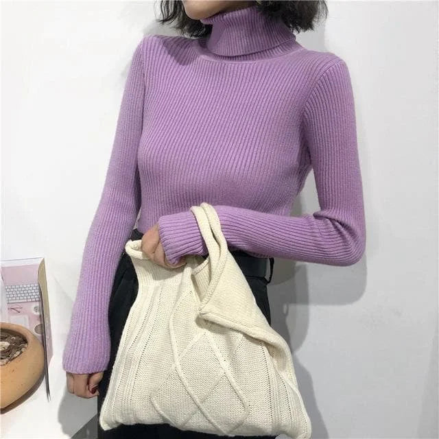 Knitted Ribbed Long Sleeve Pullover Sweater