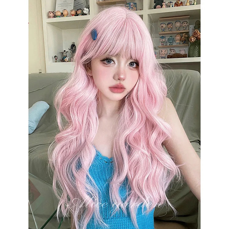 Casual Series Pastel Fantasy Pink Wavy Long Wig