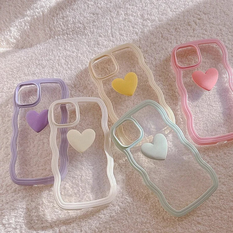 Korean Aesthetic Love Heart Wave Phone Case For iPhone 13 12 11 Pro XS Max X XR Simple Cute Clear Soft Silicone