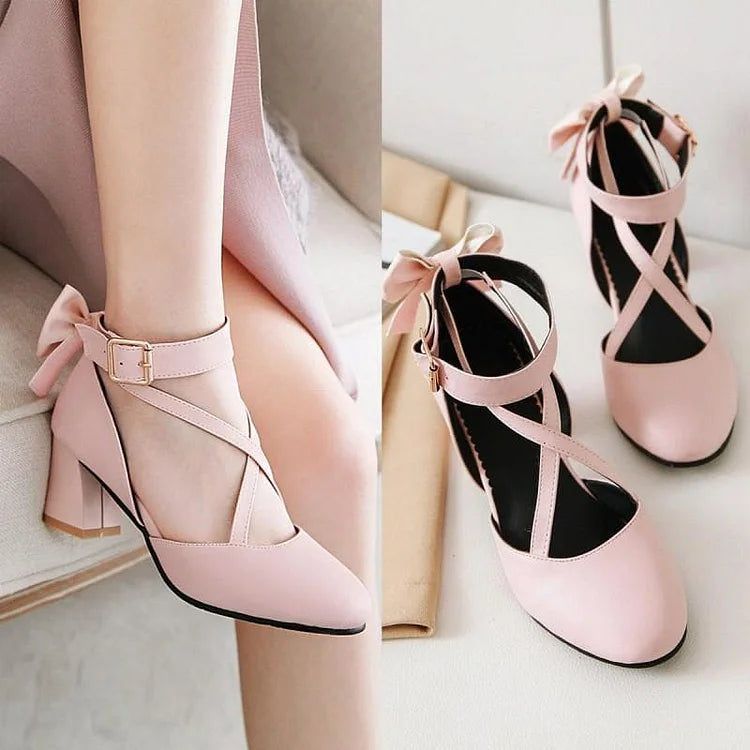 White/Pink/Black Sweet Lolita Bow High Heel Shoes