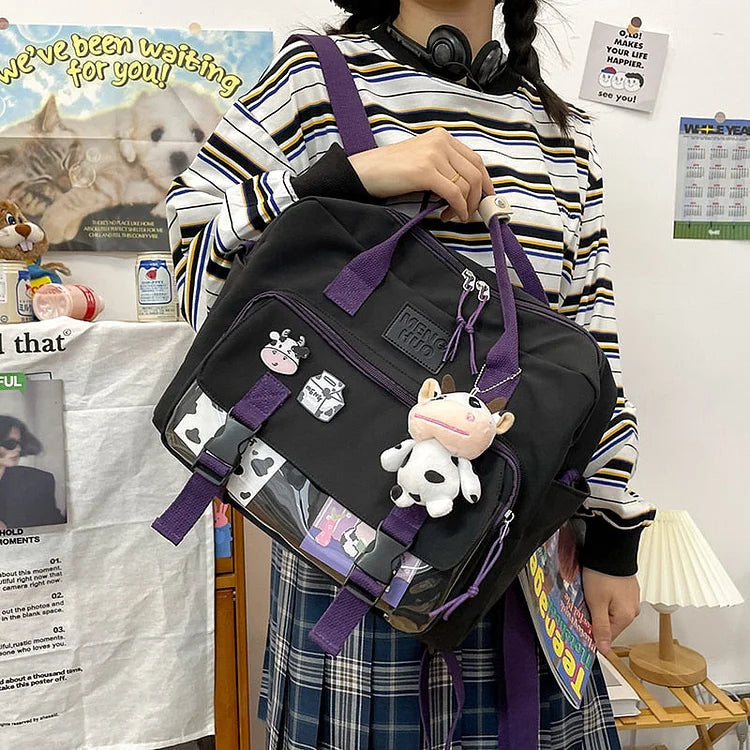 Cow Badge Kawaii Waterproof Backpack