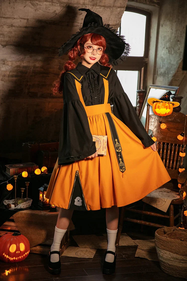 [Halloween Limit] Little Witch Suit Long-Sleeved Suspender Skirt JK Uniform Suit