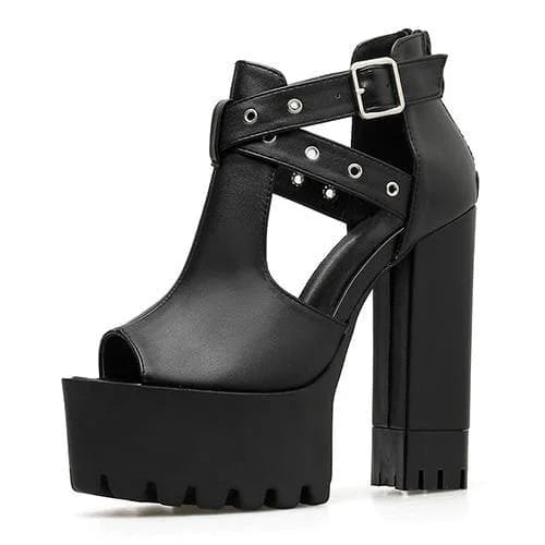 Gothic Eyelet Cross Straps Peep Toe Platform Shoes