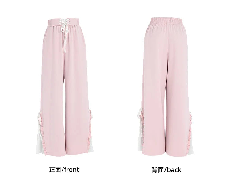 Blue Pink Cute Pastel Spring Lace Pants