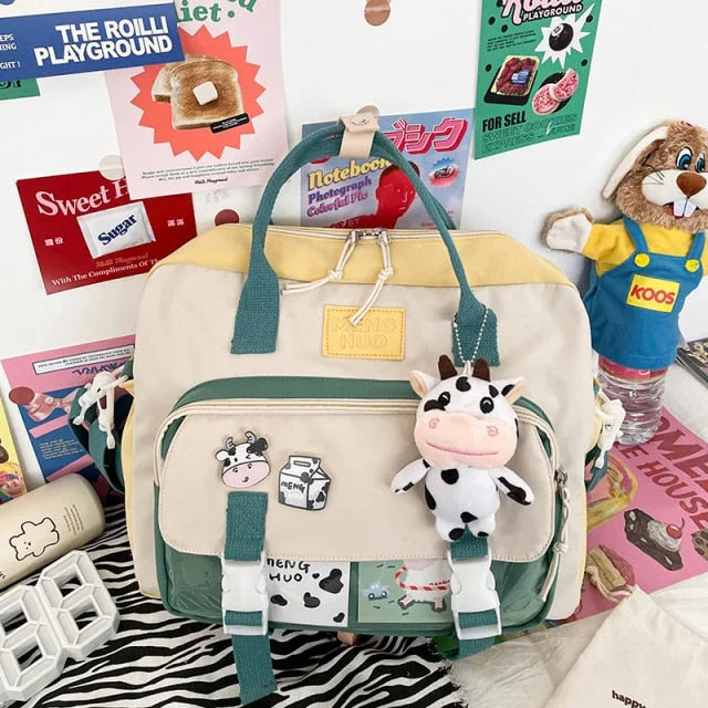 Cow Badge Kawaii Waterproof Backpack