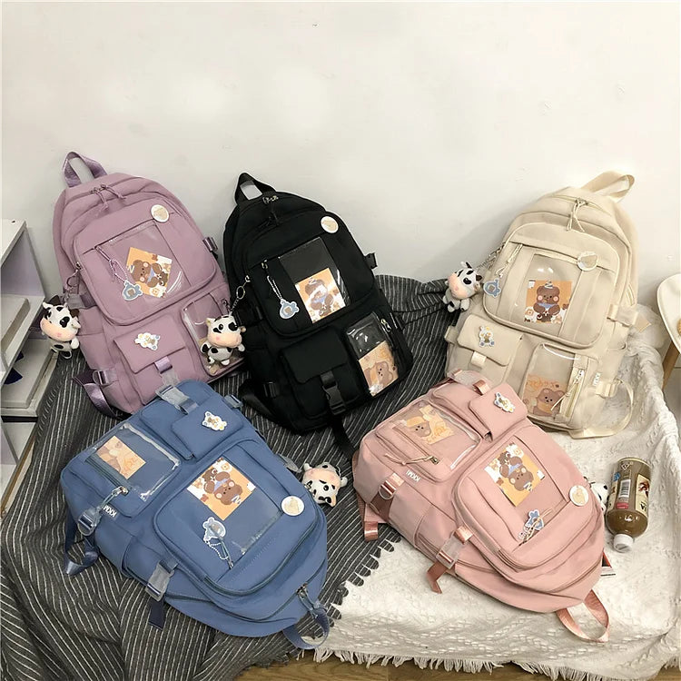 Muti-Pocket Nylon School Bag Backpack