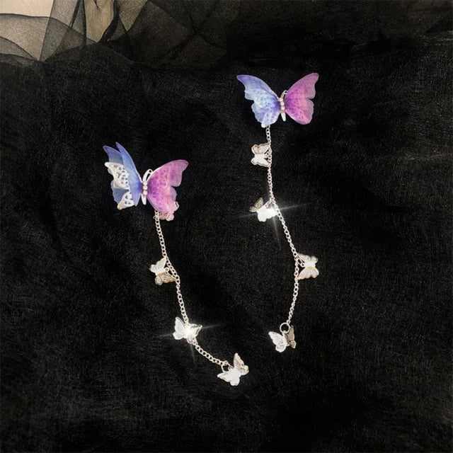 Korean Yarn Elegant Metal Tassel Long Hair Clips Butterfly Hairpins