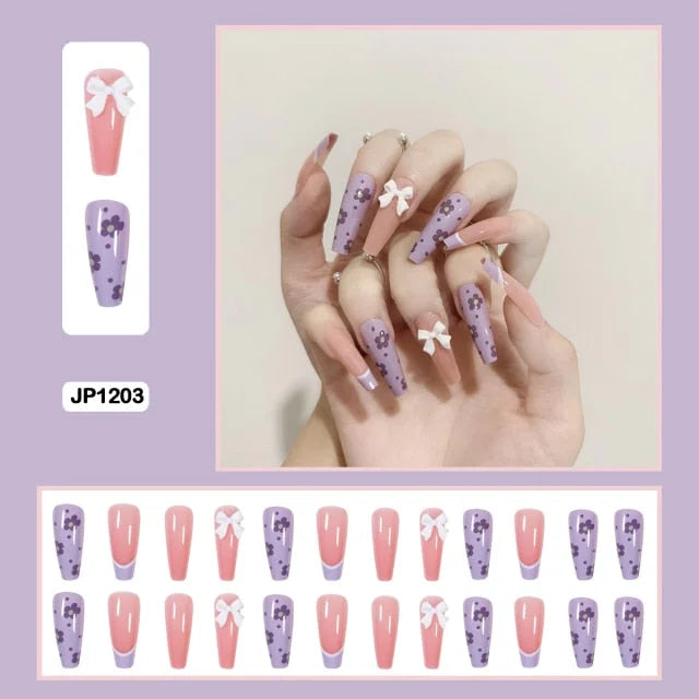 24pcs/box Kawaii Butterfly Lovely Wearable Press On Fake Nails