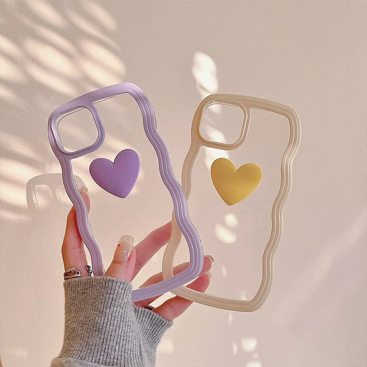 Korean Aesthetic Love Heart Wave Phone Case For iPhone 13 12 11 Pro XS Max X XR Simple Cute Clear Soft Silicone