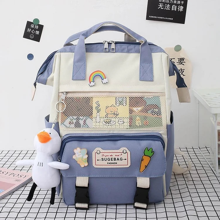 5Pcs/set Lovely Canvas School Backpack