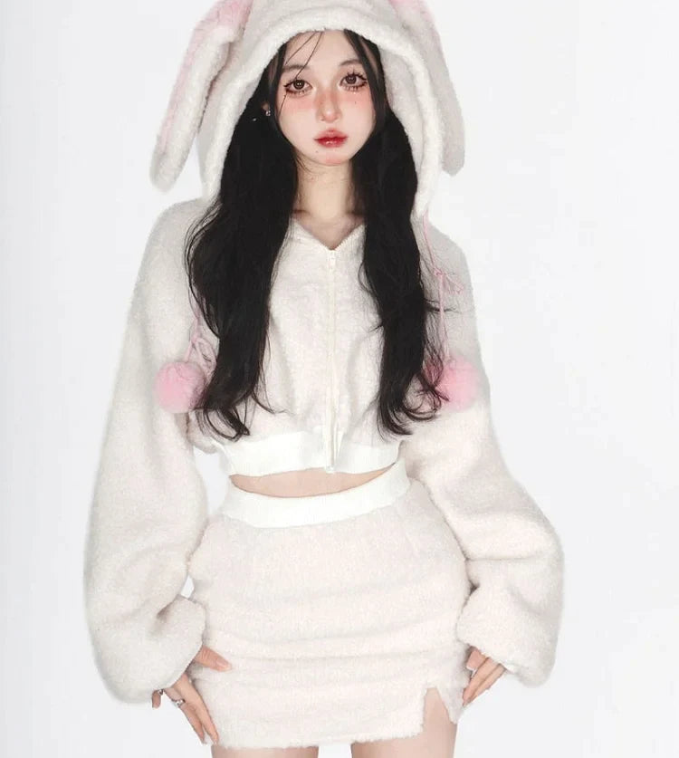 Bunny Hooded Top + Cute Bunny Mini Skirt - Heartzcore