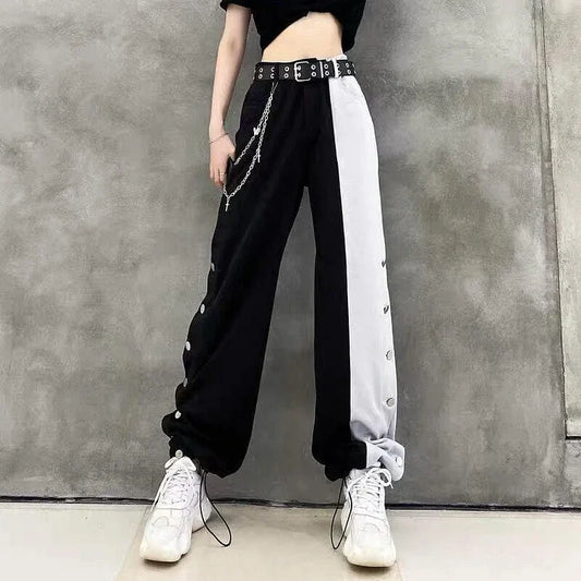 Gothic Black White Splice Pants