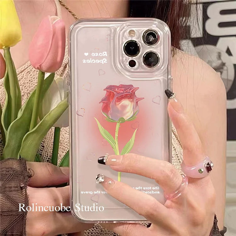 Sweet Rose Flower Phone Case Cover for iphone 14 13 Pro Max 12 11 XR XSMax Clear Shockproof Protective Cases