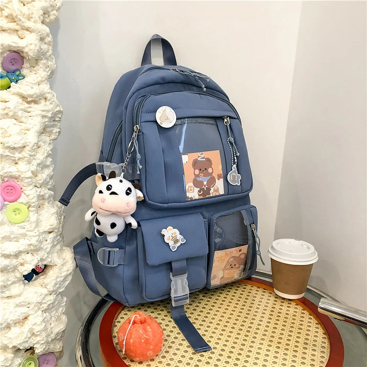 Muti-Pocket Nylon School Bag Backpack