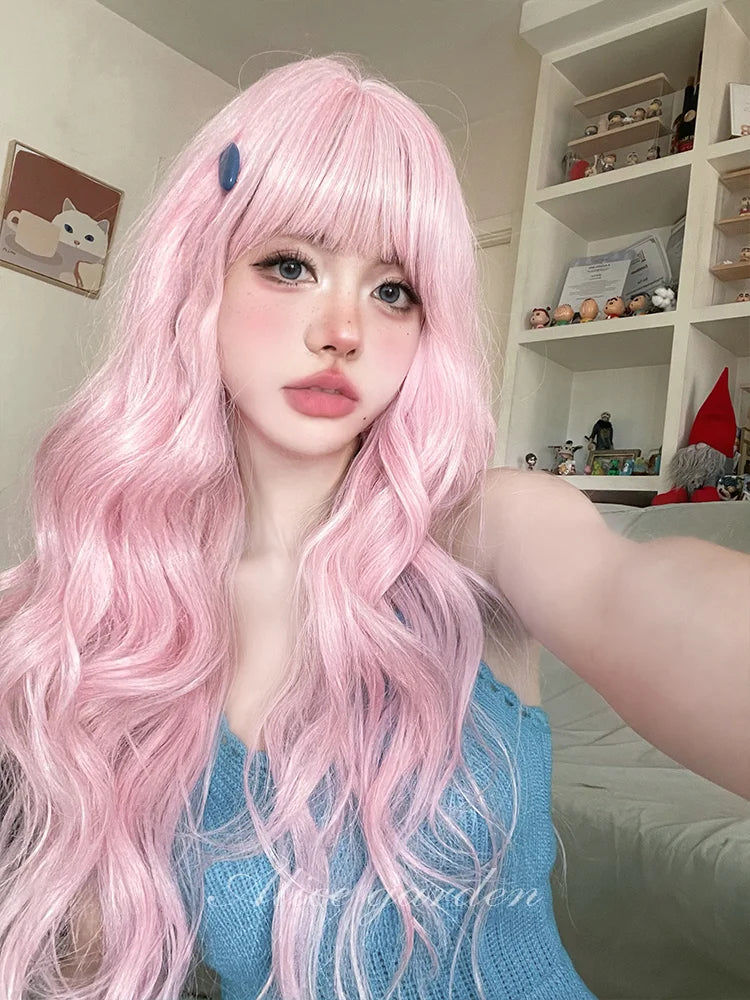 Casual Series Pastel Fantasy Pink Wavy Long Wig