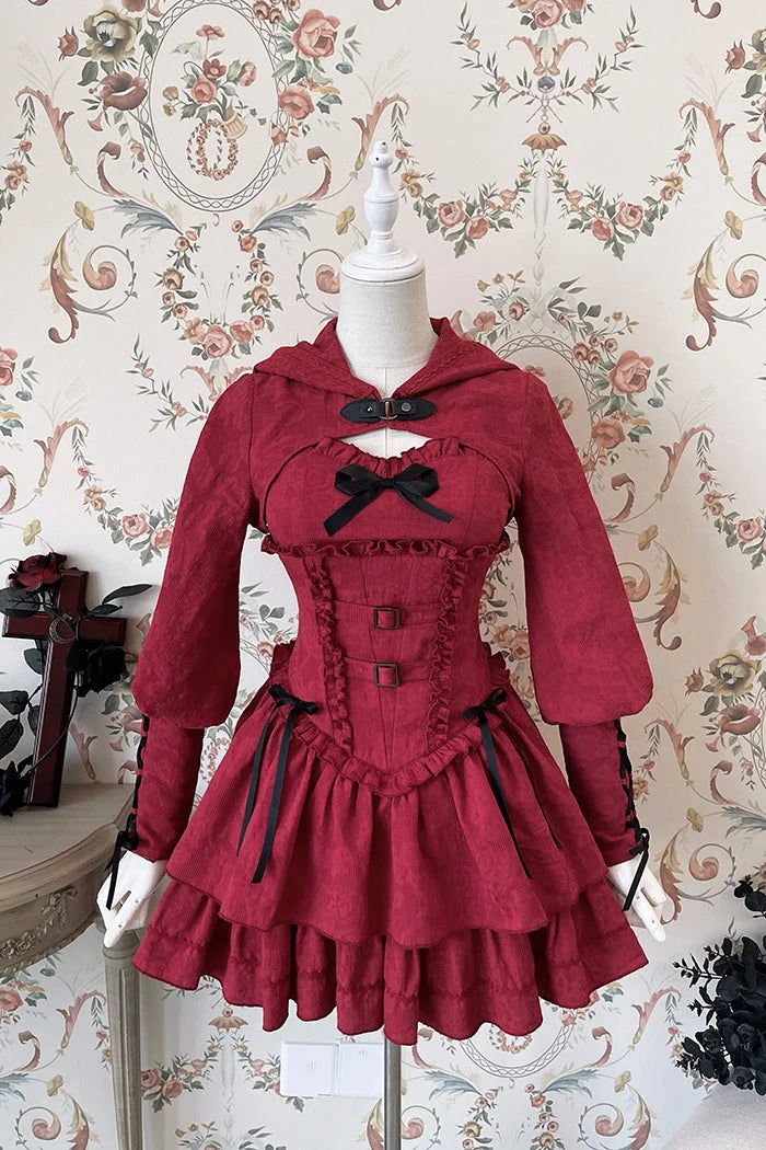 [Reservation] Lolita Red Hunter Amber JKS Dress Full Set