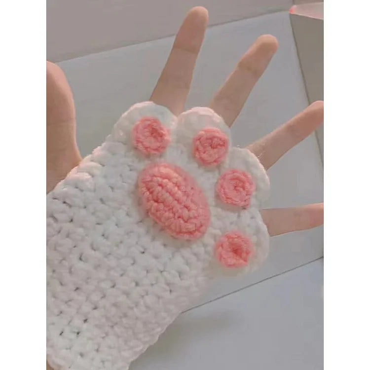 DIY Handmade Cat Paw Kniited Gloves