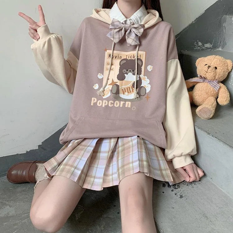 Japanese Kawaii Bear Hoodie Anime Cute Hoodies Soft Girls Pullover