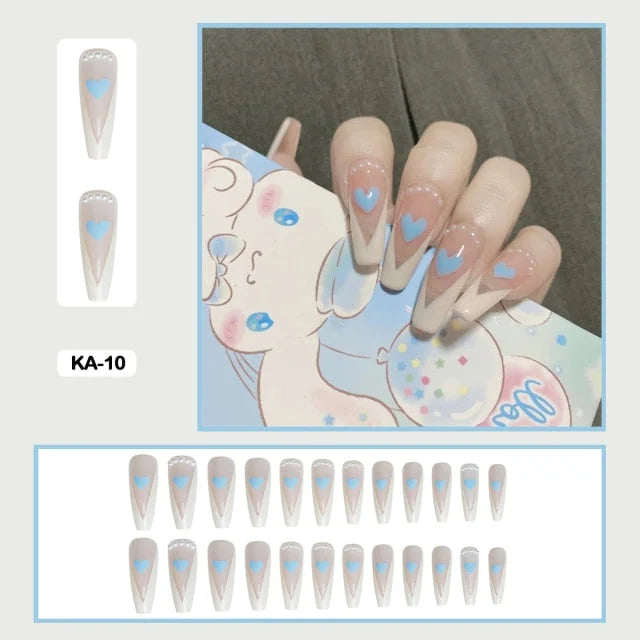 24pcs/box Kawaii Butterfly Lovely Wearable Press On Fake Nails