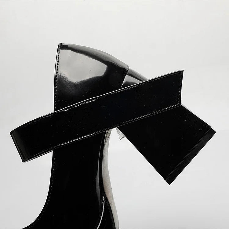 Goth Mary Jane Black/White Platform Thick Heels Shoes