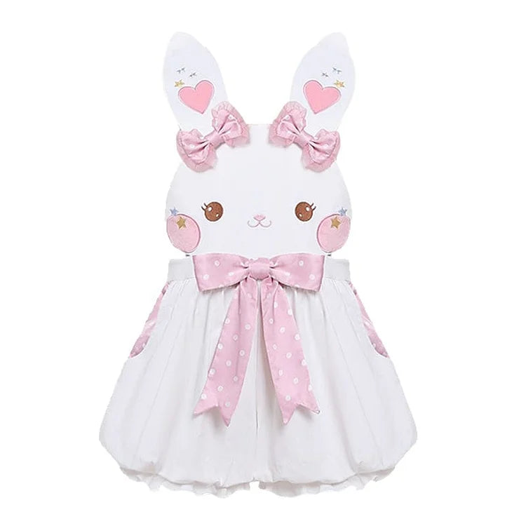 Kawaii Sweet Fashion Cartoon White Bunny Overalls Shorts