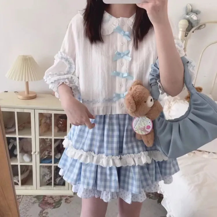 Bear Handle Peter Pan Collar Lantern Sleeves Sweet Lolita Shirt