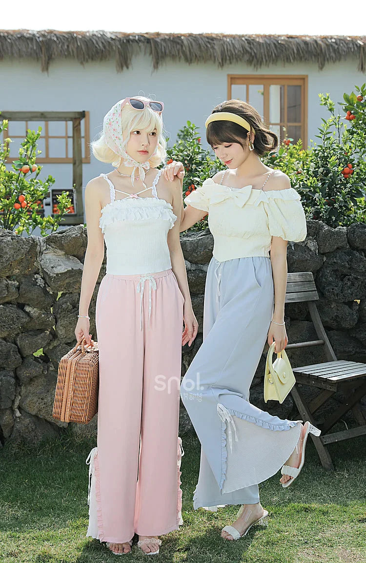 Blue Pink Cute Pastel Spring Lace Pants