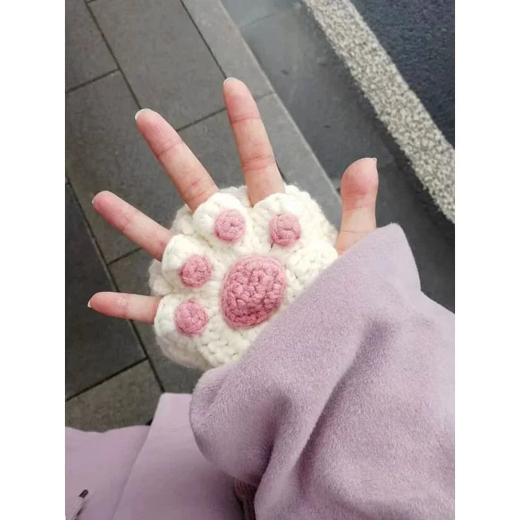 DIY Handmade Cat Paw Kniited Gloves