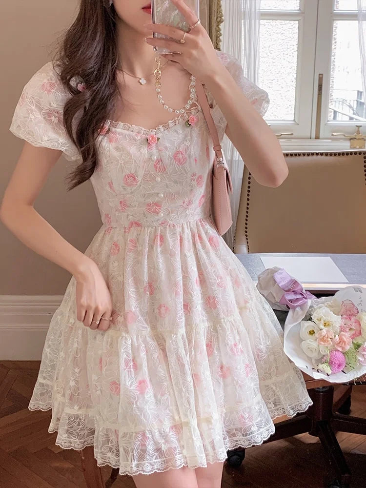 Floral Fairy Lace Vintage Elegant Sweet Dress