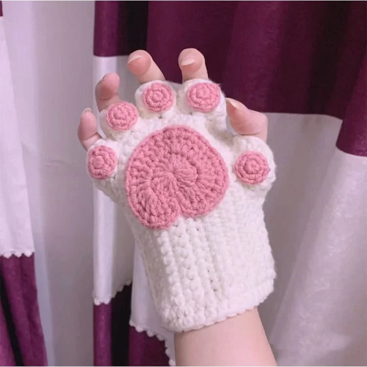 DIY Handmade Cat Paw Kniited Gloves