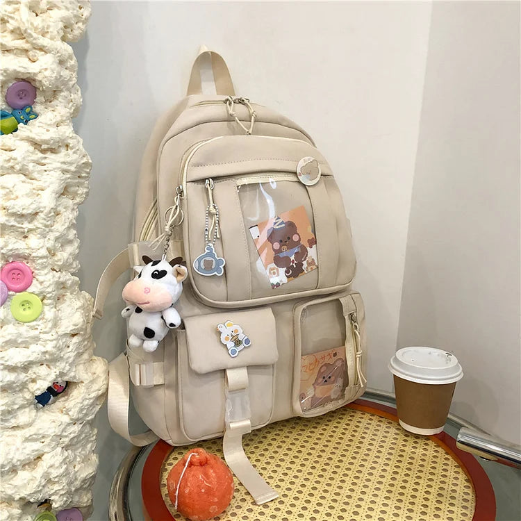 Muti-Pocket Nylon School Bag Backpack