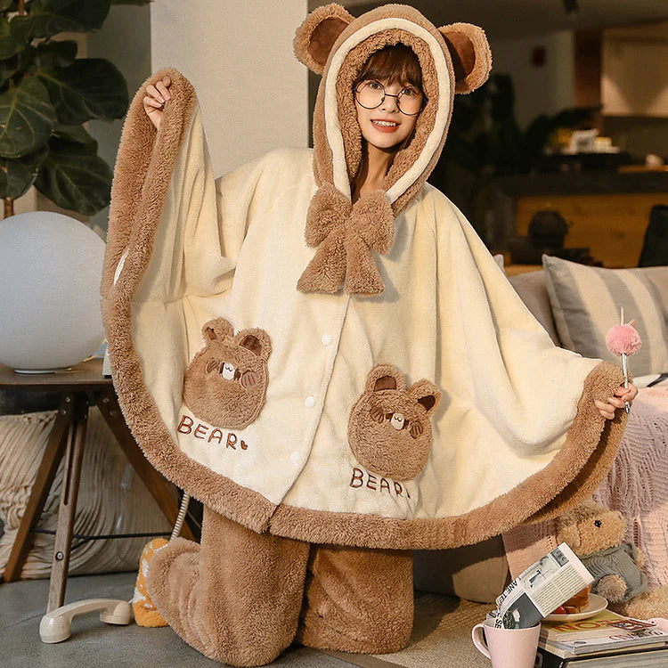 Bear Ears Pocket Bow Hooded Pajama Set