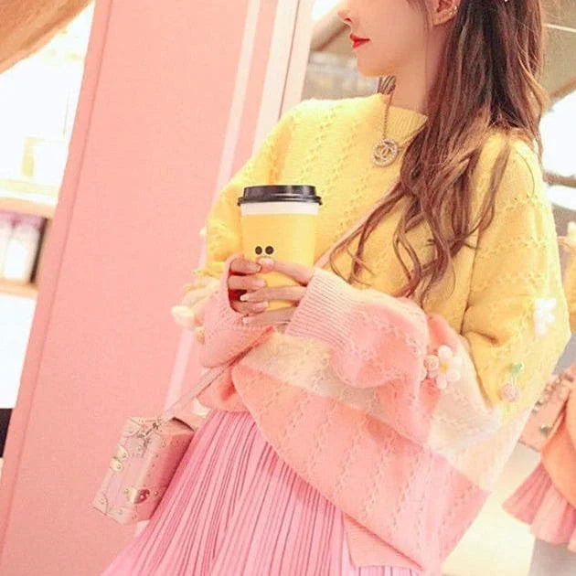 Sweet PinkCyan Rainbow Striped Sweater