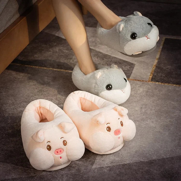 Kawaii Hamster Plush Pig Shark Slippers Stuffed Animal Dolls Room Indoor Winter Floor Shoes