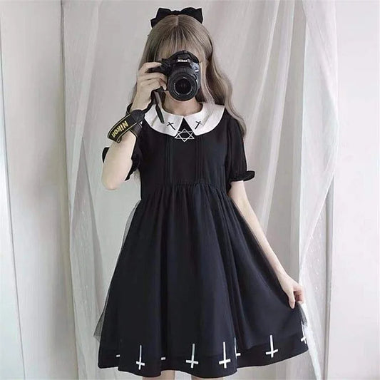 Goth Cross Hexagram For Cute Gril Mesh Dress