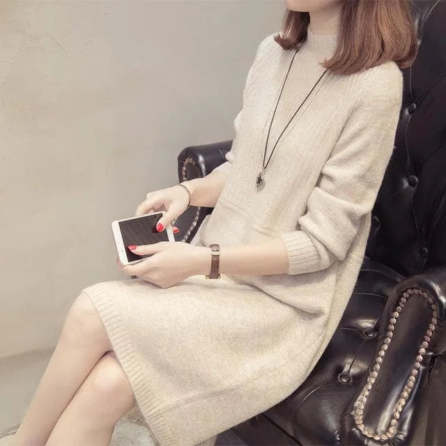 Knitted Long Sleeve Pullover Sweater Dress