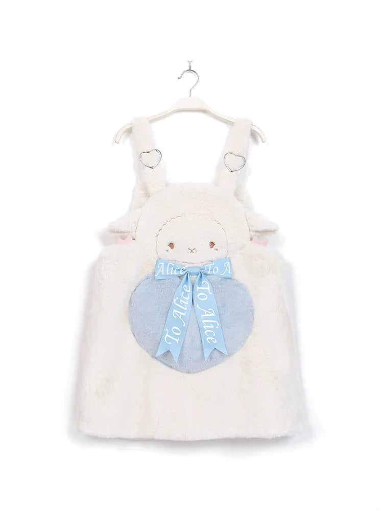 Customized Cute Cat Sheep Bear Winter Warm Furry Suspender Dress