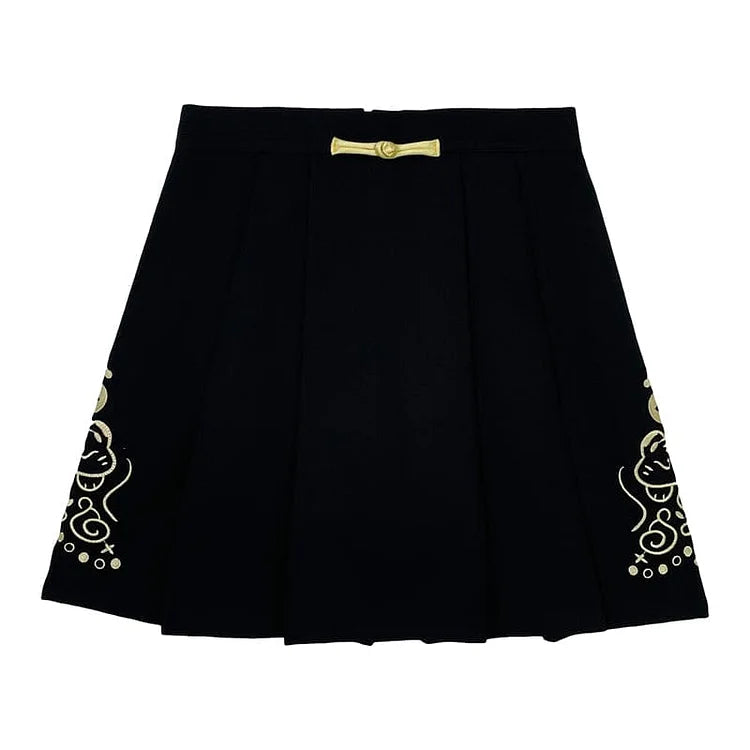 Sweet Embroidery Black Red T-shirt Skirt Set