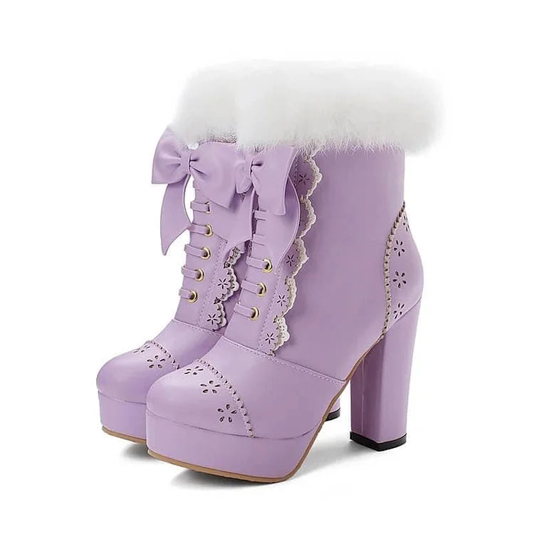 Rabbit Fur Lolita Kawaii Bow Boots