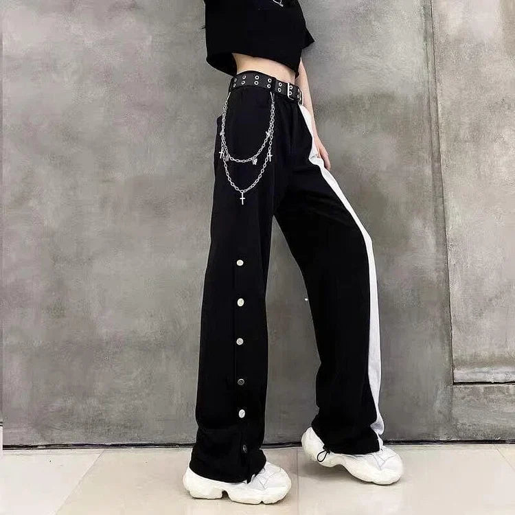 Gothic Black White Splice Pants