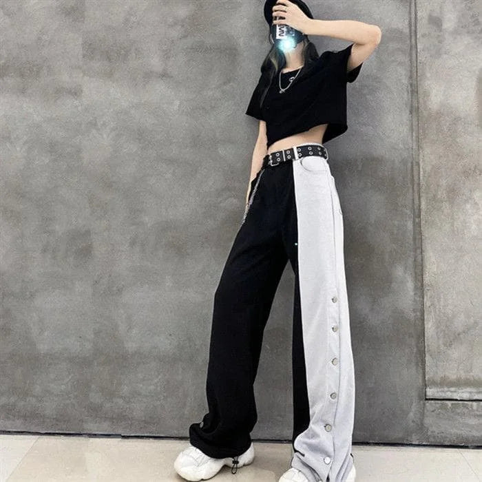 Gothic Black White Splice Pants