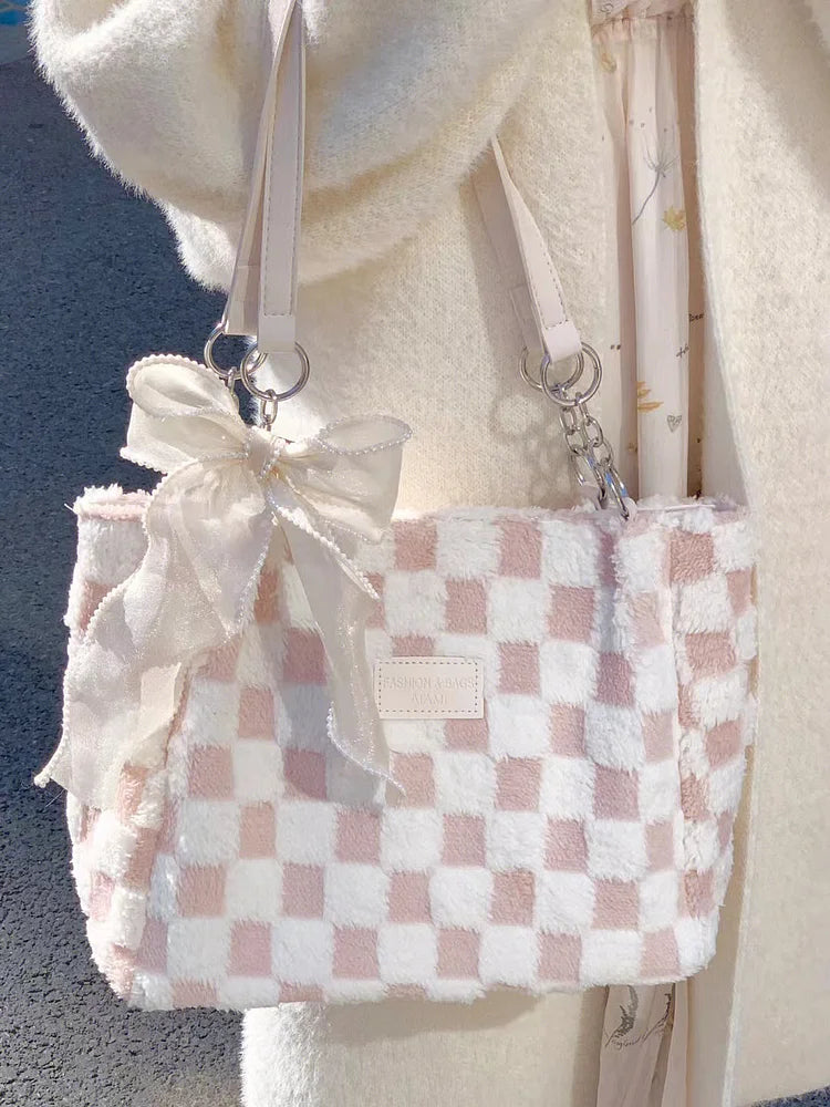 Ribbon Pink Checkered Bag