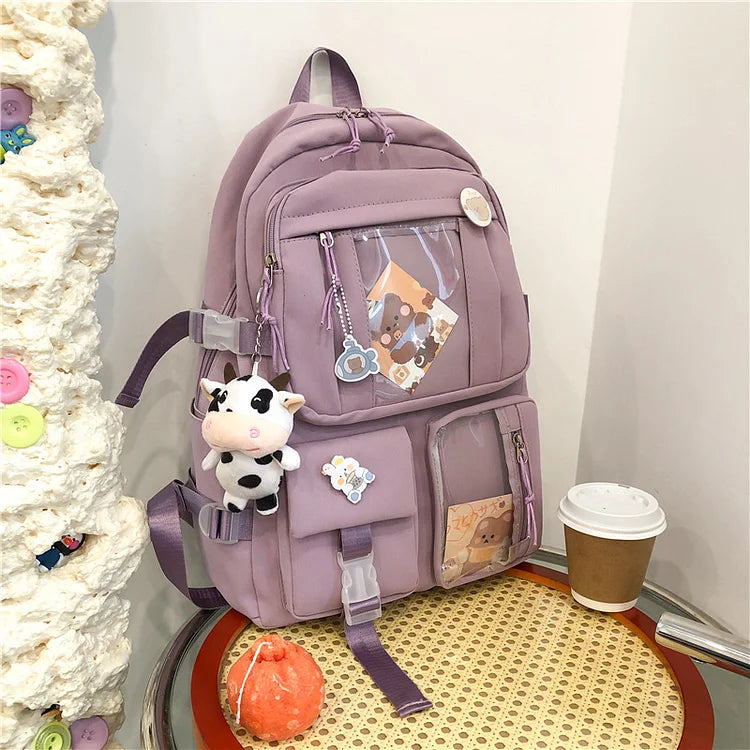 Muti-Pocket Nylon School Bag Backpack