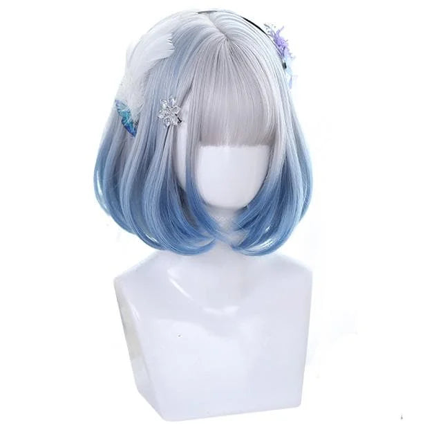 Angel Blue Silver Short Wig