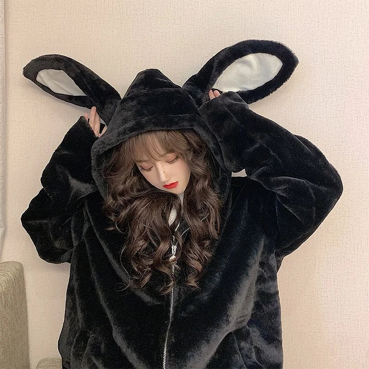 Kawaii Fashion Bunny Ears Hoodie Warm Sweater