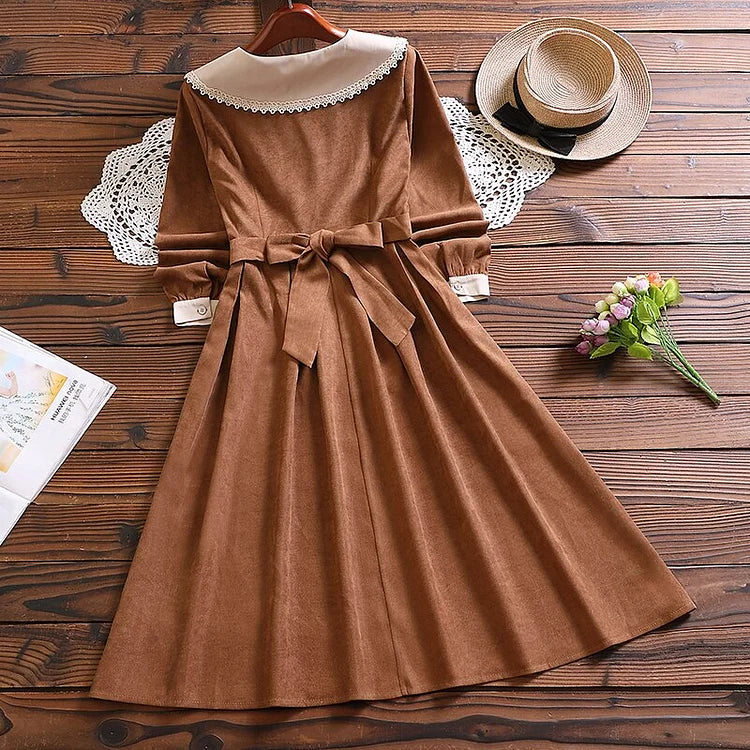 Dark Academia Japanese Style Vintage Sweet Peter pan Collar Dress